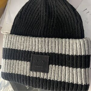 Striped Black and Gray Beanie